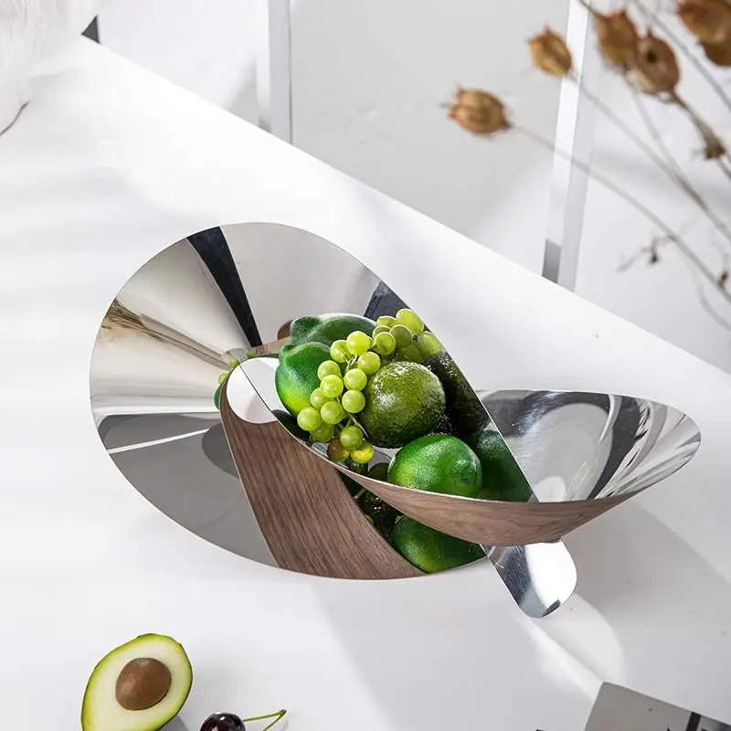 48cm Stainless steel Fruit Dish Geometric Shape Drain Fruit Basket Container for Kitchen Counter Table Centerpiece Home Decor