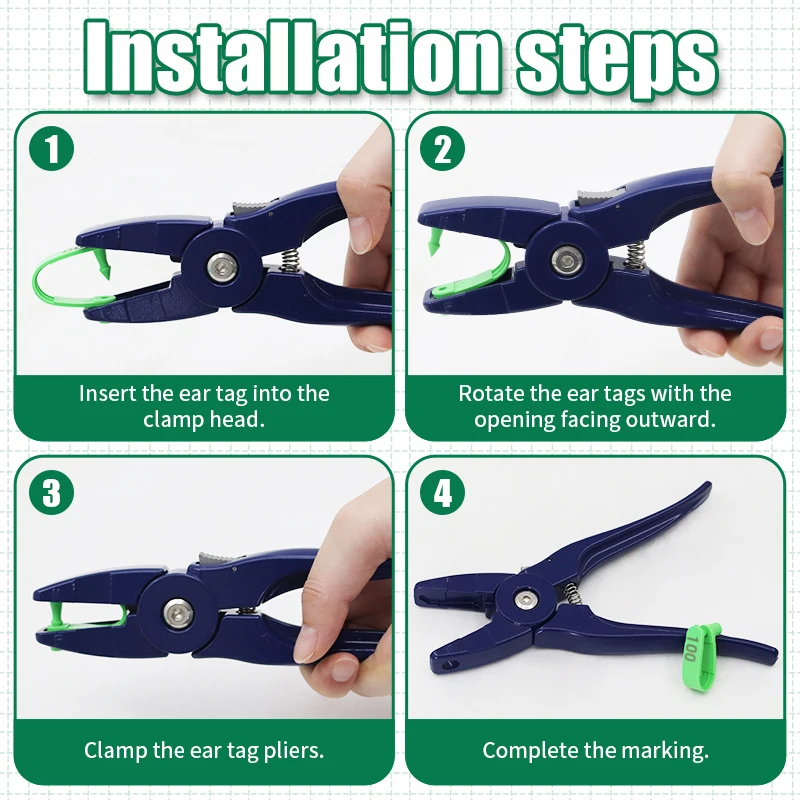 100個入り 家畜用 ヤギ プラスチック製 耳標プライヤー 犬 ウサギ 羊 耳標 識別カード 文字入り レーザーマーク 001-100