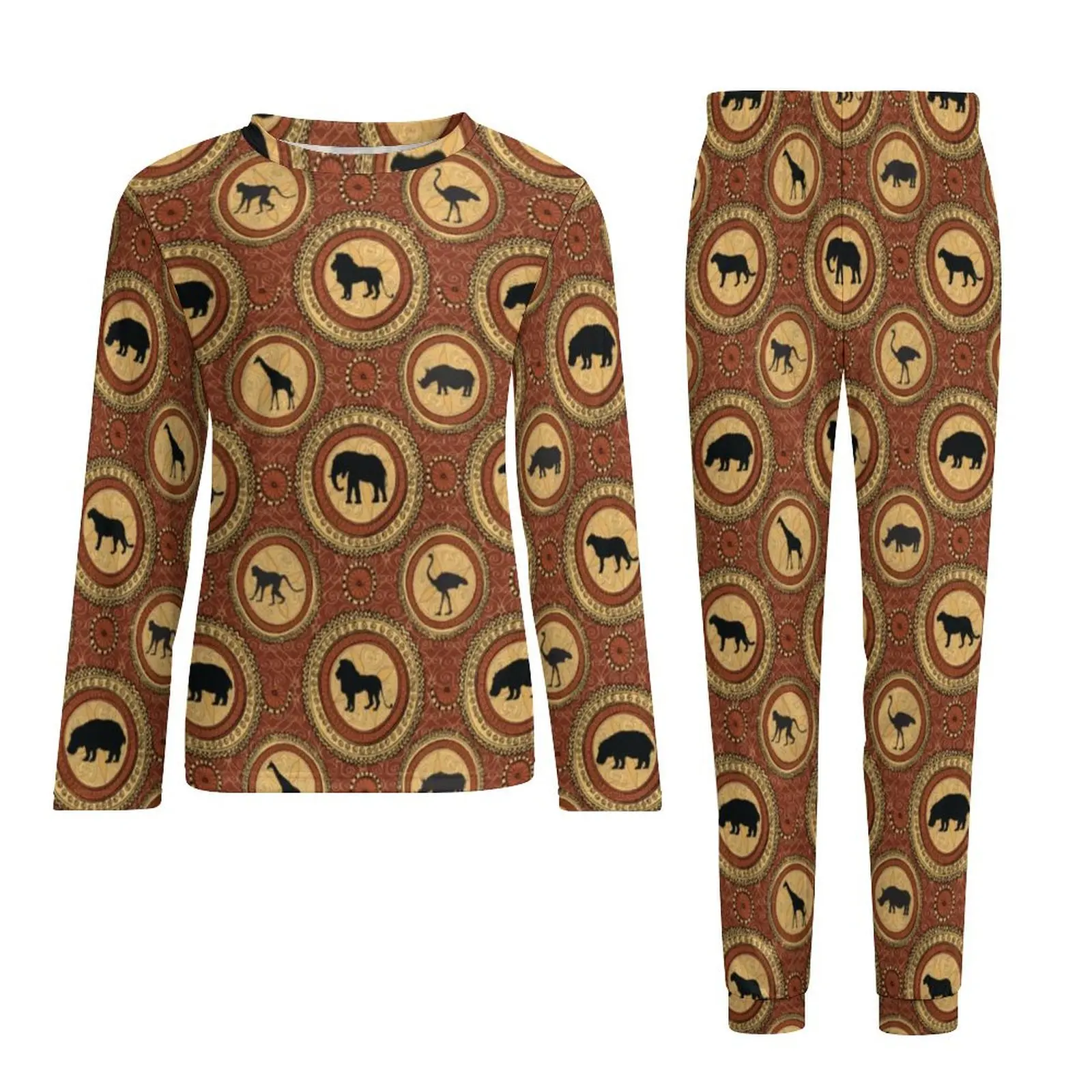 Pijamas de animales africanos para hombre, ropa de dormir cálida con estampado Vintage, manga larga diaria, conjuntos de pijama con patrón de dormitorio de 2 piezas 3XL 4XL 5XL