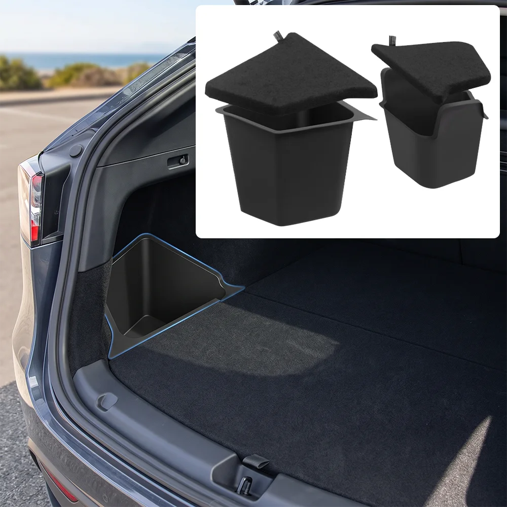 For Tesla Model Y Juniper 2025 2026 Rear Trunk Organizer Side Storage Box Stowing Tidying with Flocking Covers Car Accessories