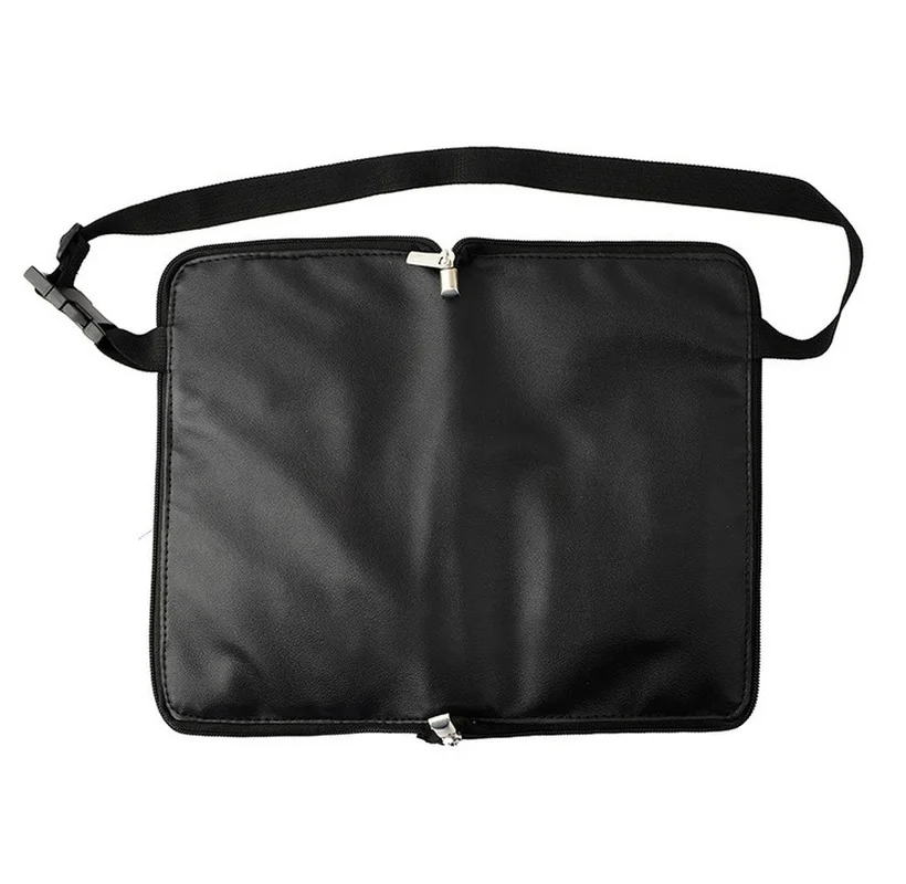 Multi-function Large Capacity Black PU Cosmetic Bag Waist Bag Makeup Brush Bag with Belt for Professional Makeup Artist