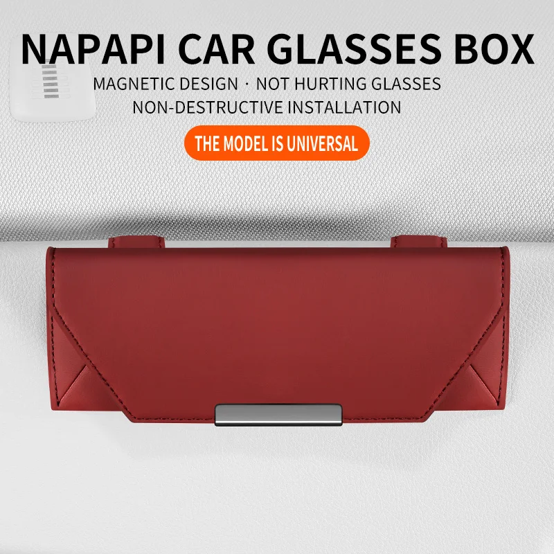 Universal Car Sunglasses Case, Visor Clip Magnetic Leather Box, Anti Scratch Bump Protection, Multicolor Interior Accessory