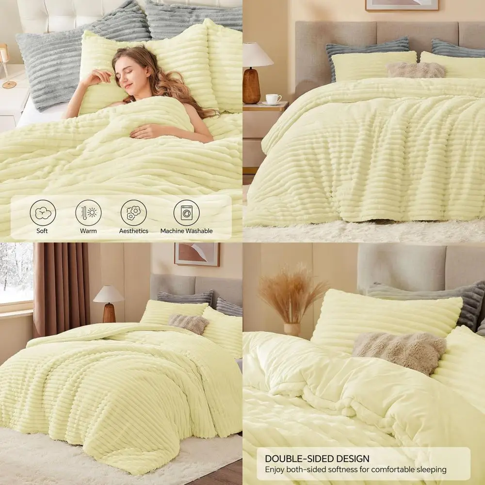 

Ультрамягкое и теплое пушистое желтое постельное белье, плюшевый тяжелый зимний комплект постельного белья с 2 наволочками