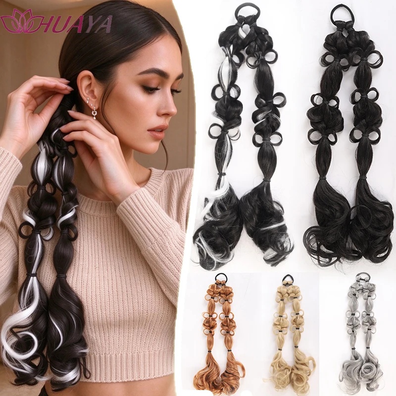 16-inch synthetic hair bubble ponytail with elastic fluffy natural multicolor wear simple for party Halloween.
