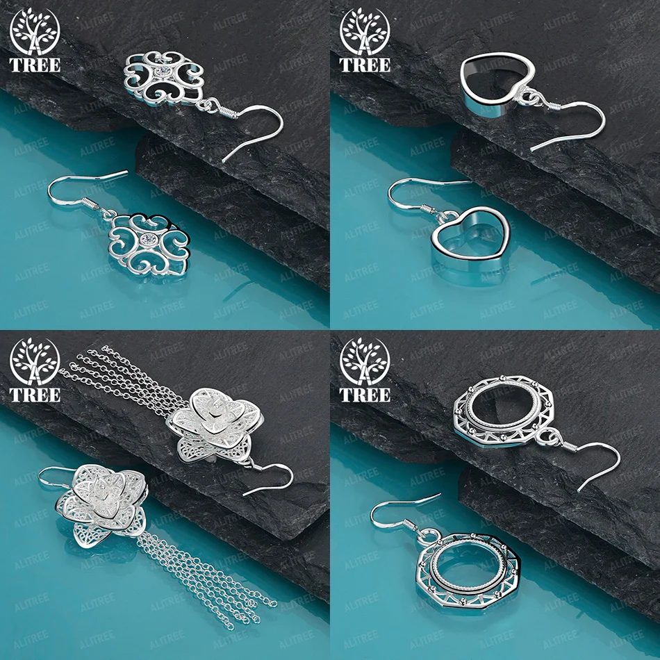 

Women's 925 Sterling Silver Flower Love Heart Hollow Round Geometry Drop Earrings Birthday Party Exquisite Jewelry Accessories