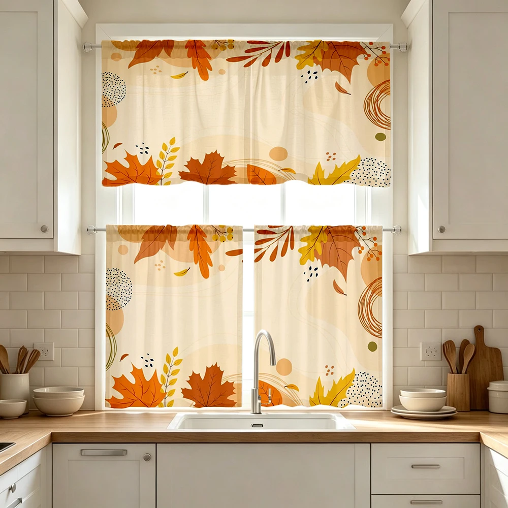 Boho Kitchen Curtains, Maple Leaf Abstract Boho Art, Digital Print, Kitchen Dining Room, Rod Pocket Polyester, Home Decor