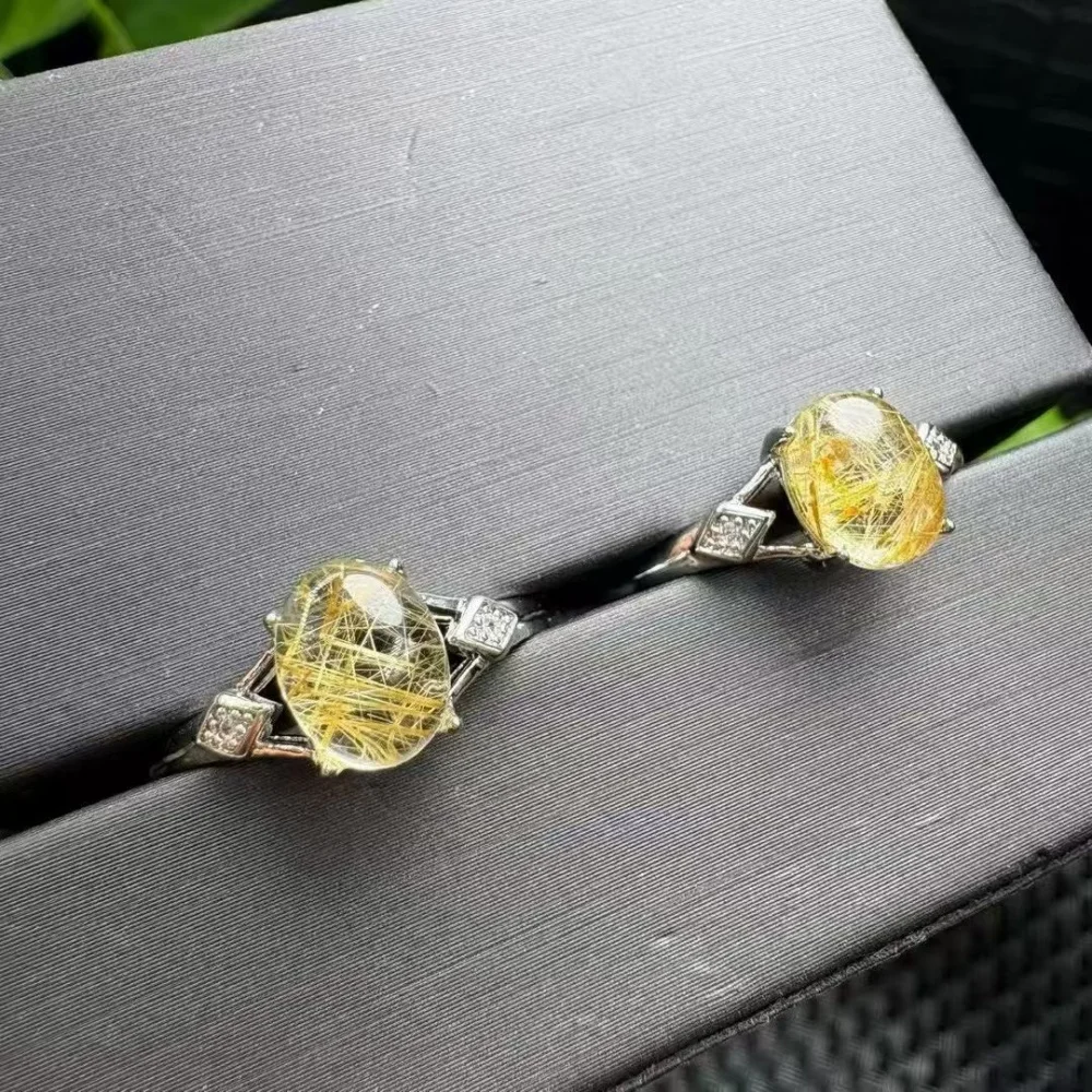 Natural Crystal Hair Quartz Adjustable Ring Raw Gemstone Healing Crystal Finger Ring Handmade Jewelry Gift for Women Men