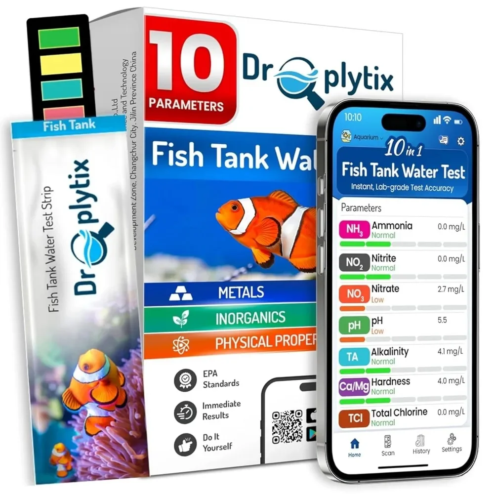 App Connected 10 Parameter Aquarium Test Strips for Fresh and Saltwater Tanks Measure pH Ammonia Nitrite Nitrate GH KH Chlorine