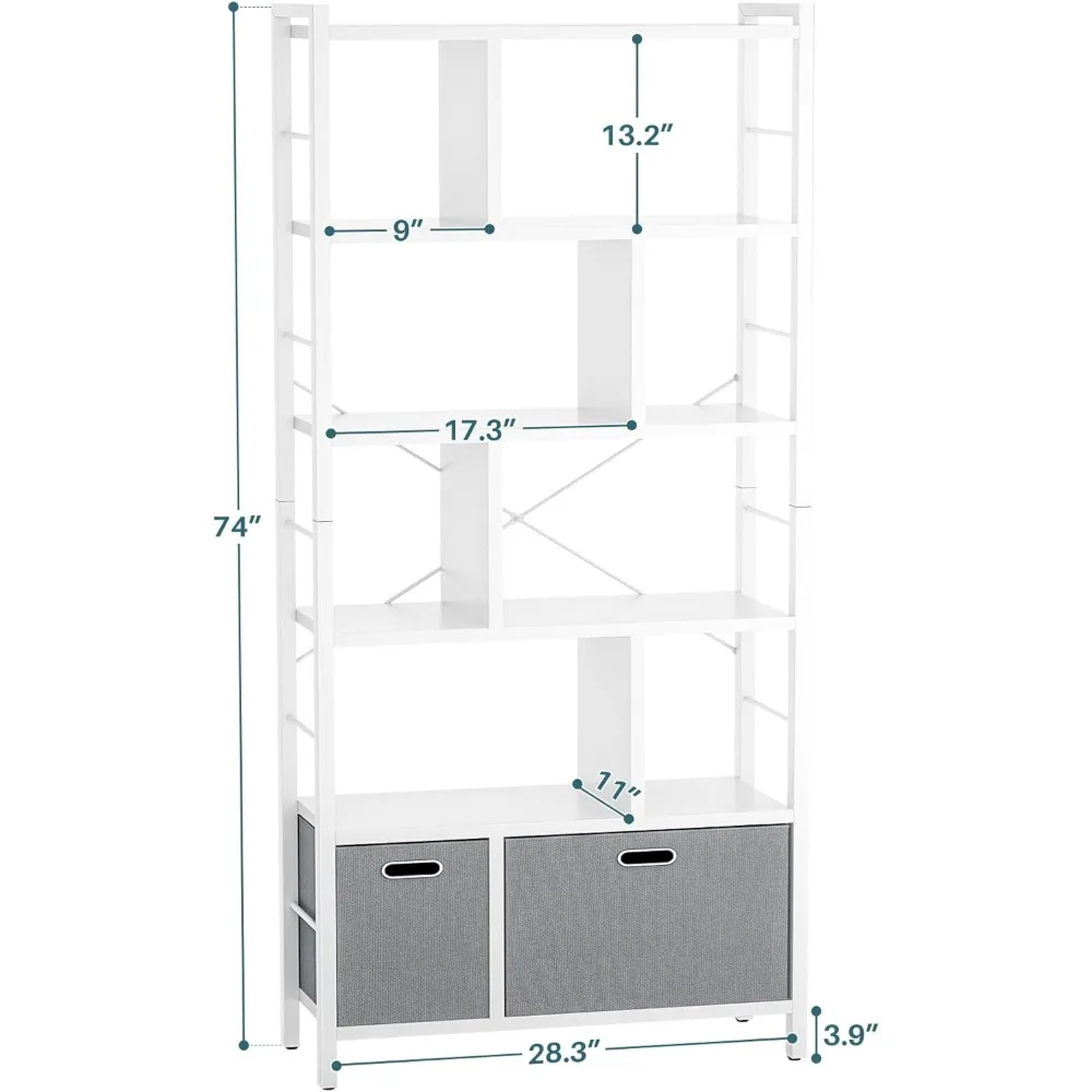 Bookshelf, 6 Tier with Drawers,  Display Standing Shelf Units with Storage, Sturdy for Safe Use, Easy To Install, Bookcases