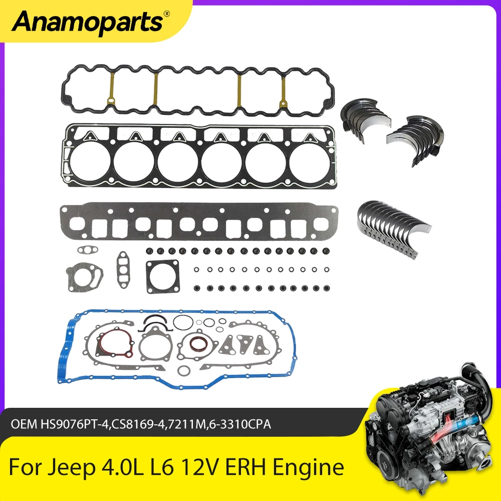 Engine Parts Main Connecting Rod Bearing Full Gasket Set Fit 4.0 L Gas ERH For Jeep Cherokee Grand Cherokee Wrangler 4.0L L6 12V