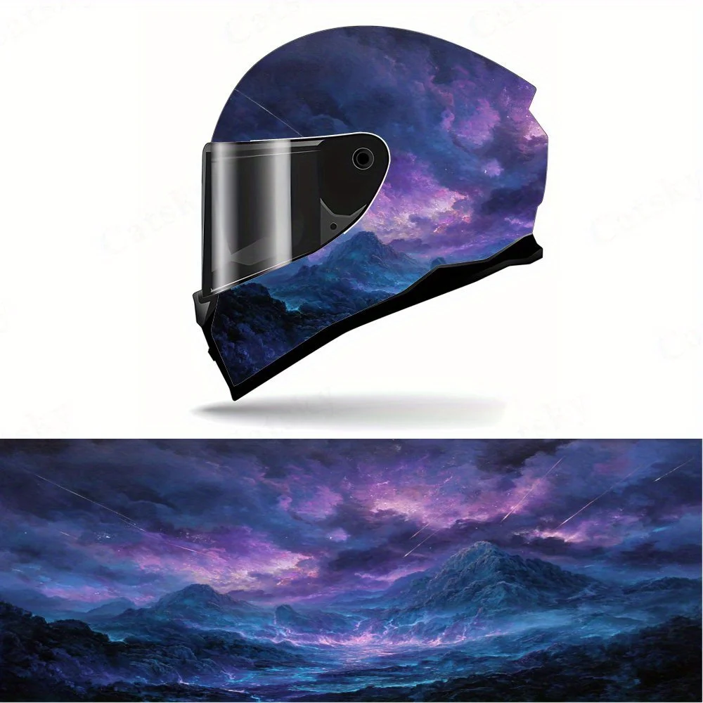Purple Mountains and Starry Sky Full Face Helmet Decals - Durable and Waterproof PVC, self-adhesive Motorcycle Racing Helmet Aes