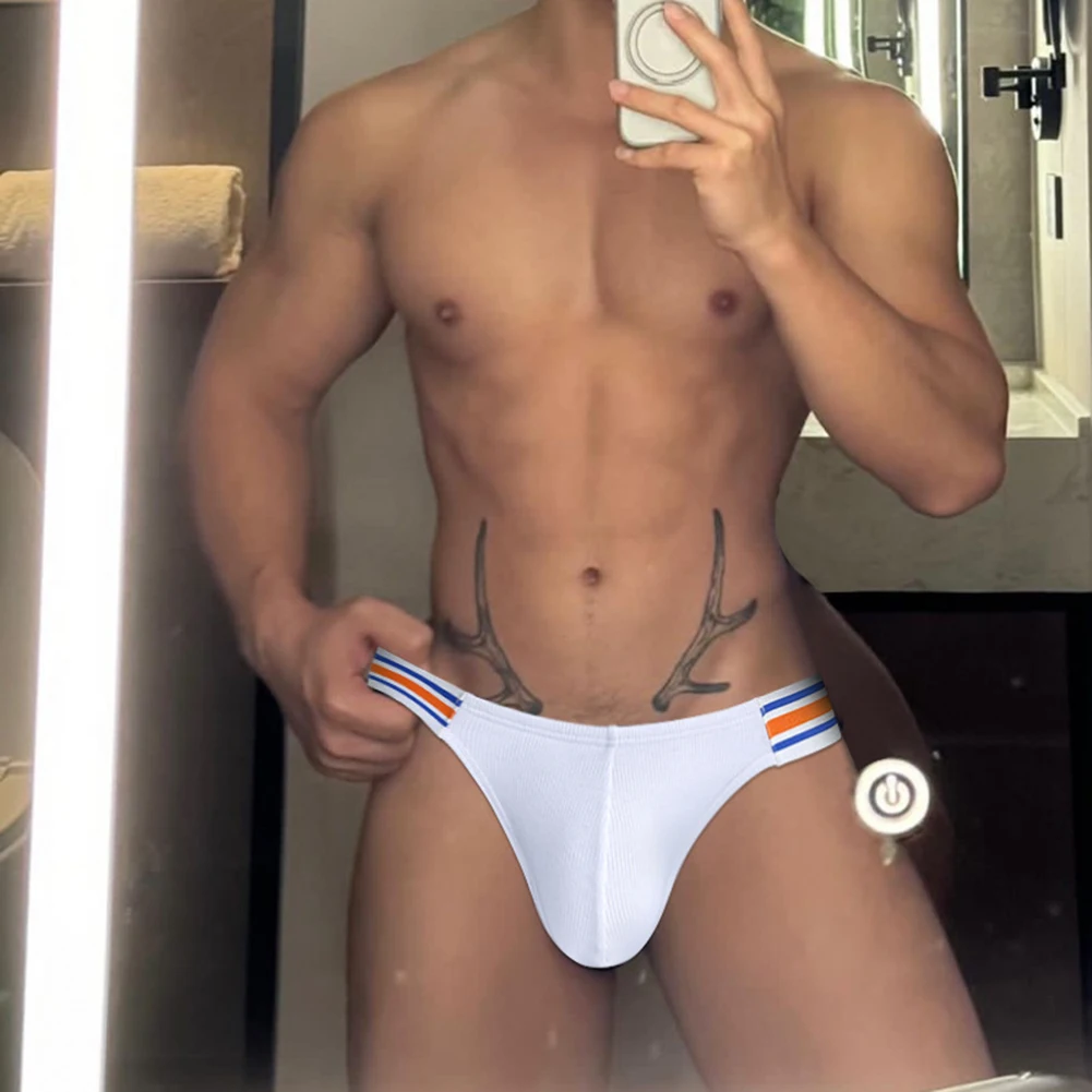 Breathable Cotton Pouch Panties Adult Underwear Breathable Cotton Briefs Colorblock Pattern Cotton Fabric Elastic Waistband