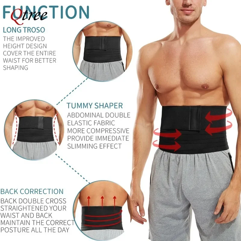 Qtree Men Waist Trainer Abdomen Reducer Snatch Me Up Bandage Wrap Slimming Belt Body Shaper Waist Trimmer Corset Belly Shapewear