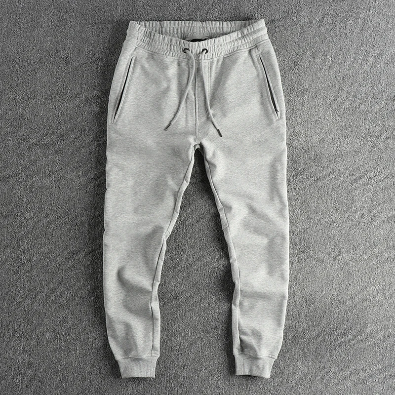 

YK Men's Casual Knitted Cotton Fleece Sweatpants with Zipper Pocket Comfortable Spring Autumn Slim Fit Cuffed Leisure Trousers