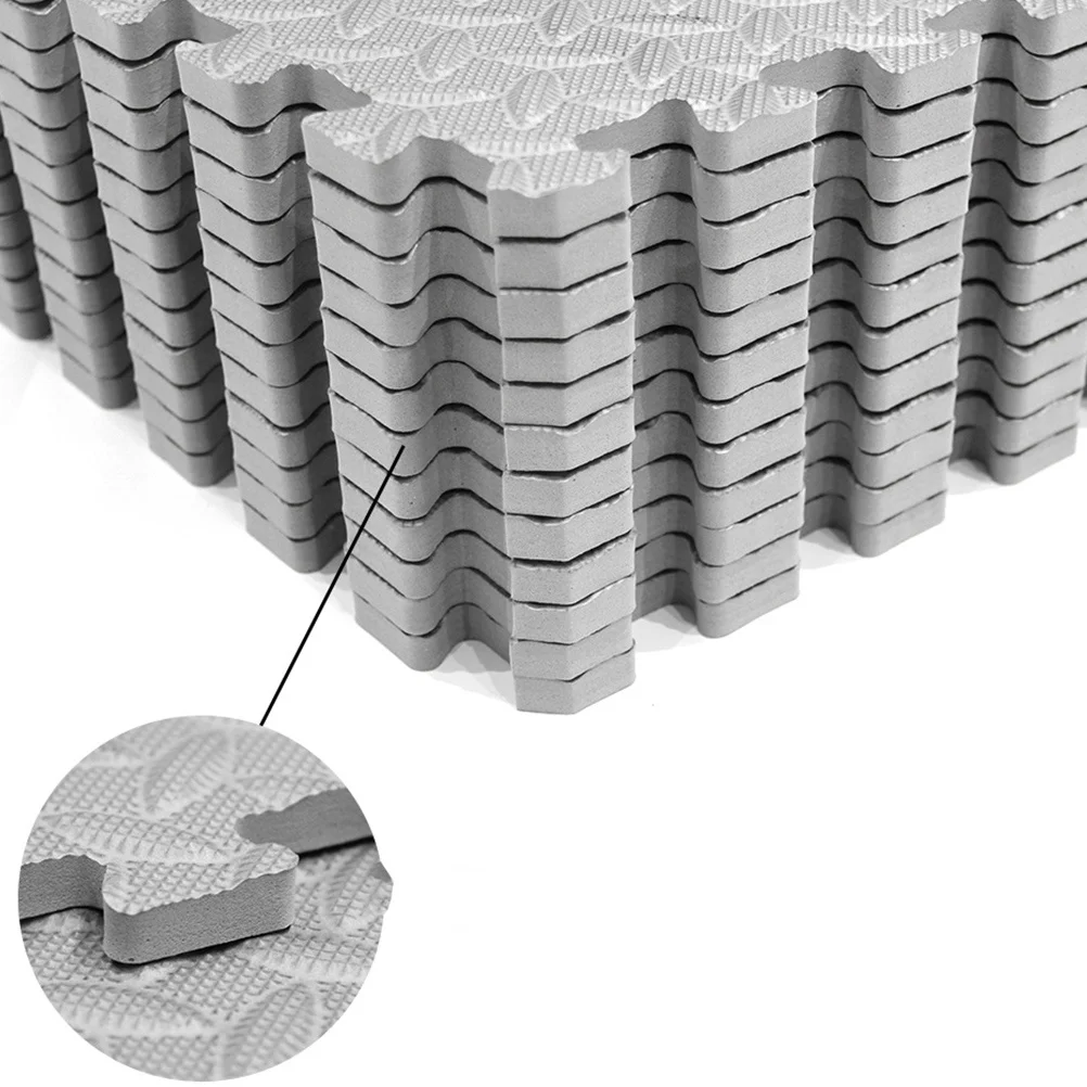 

12Pcs Eva Leaf Grain Floor Mats Non Slip Comfortable Touch Pressure Relief for Bathroom Living Room Kitchen Gym Grey