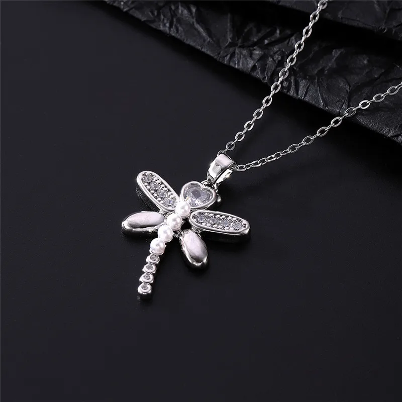 Fashion Dragonfly Butterfly Zircon Pendant Necklace Stainless Steel Geometric Choker Jewelry Party Gifts For Women Girls