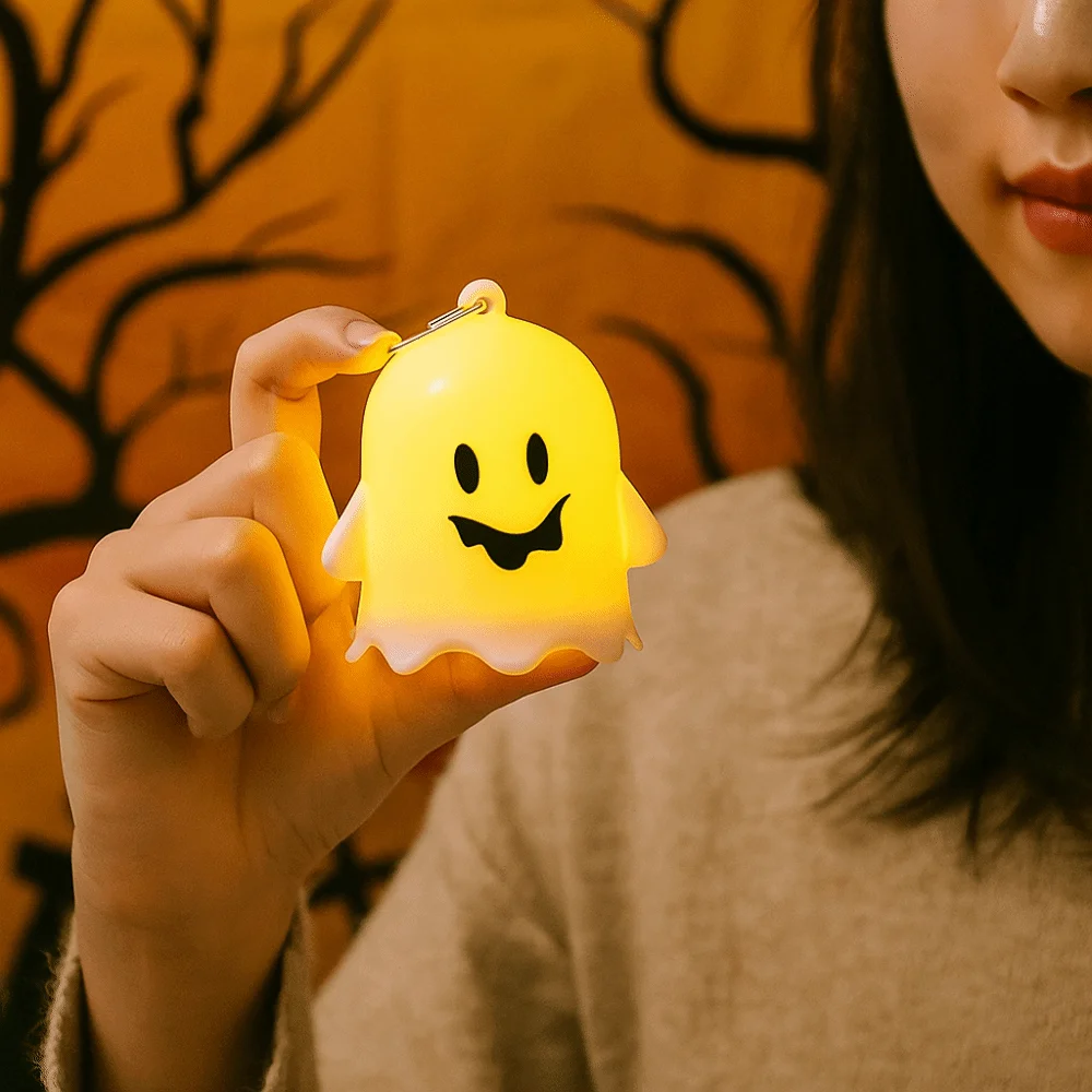 

6PCS Kawaii Halloween Luminous Ghost Keychain Luminous LED Ghost Pendant Party Hanging Ghost Light Gifts Phone Decor
