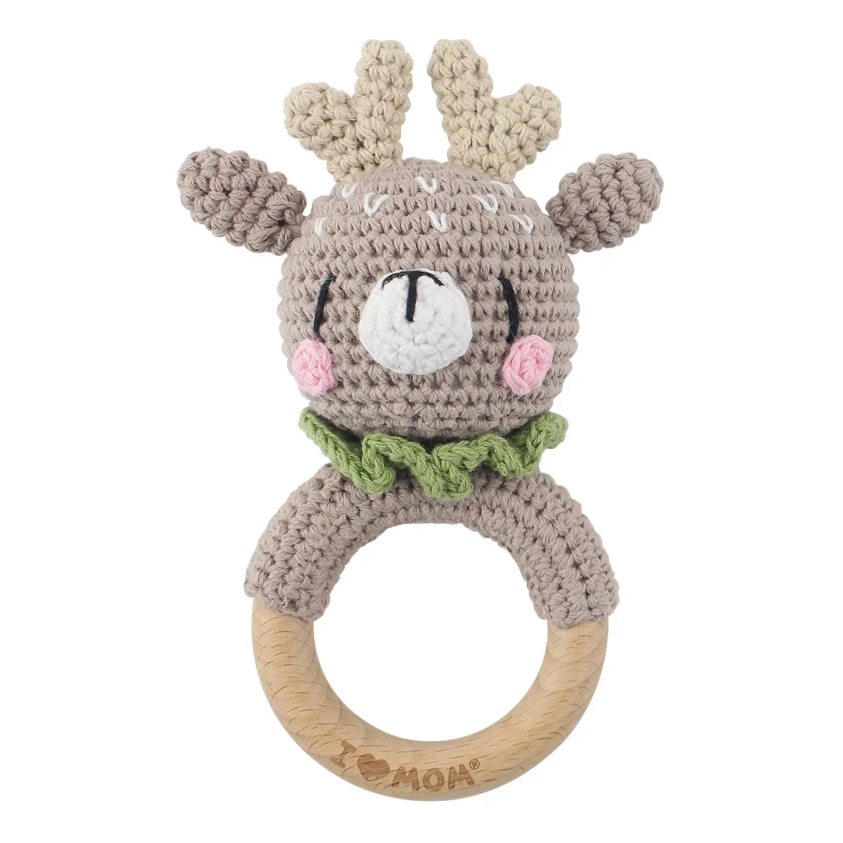 Newborn Baby Rattles Cute Cartoon Animal Rabbit Grab Ability Training Toys Infant Bell Toy Original Wood Crochet Hook Knitted