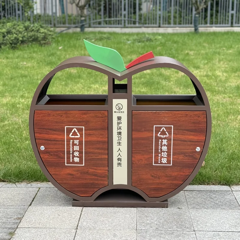 

2025 New commercial outdoor trash can 60L 2-room metal recycling bin for public space waste management stand design
