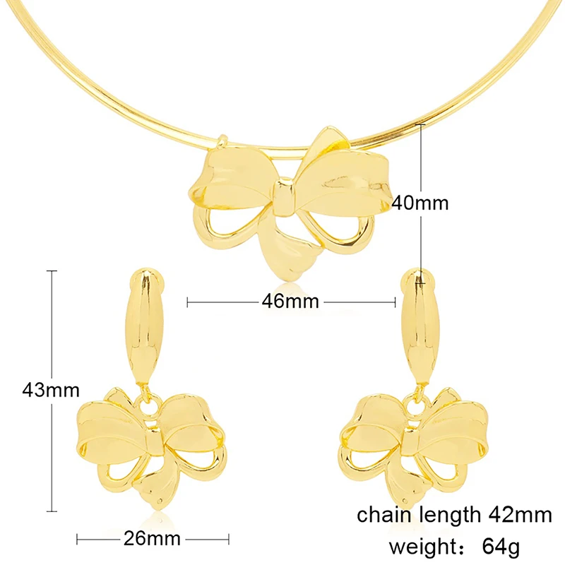 SUNNESA Fashion Gold Plated African Jewelry Set For Women Dubai Bride Wedding Gift BowKnot Round Necklace Earrings Jewellery