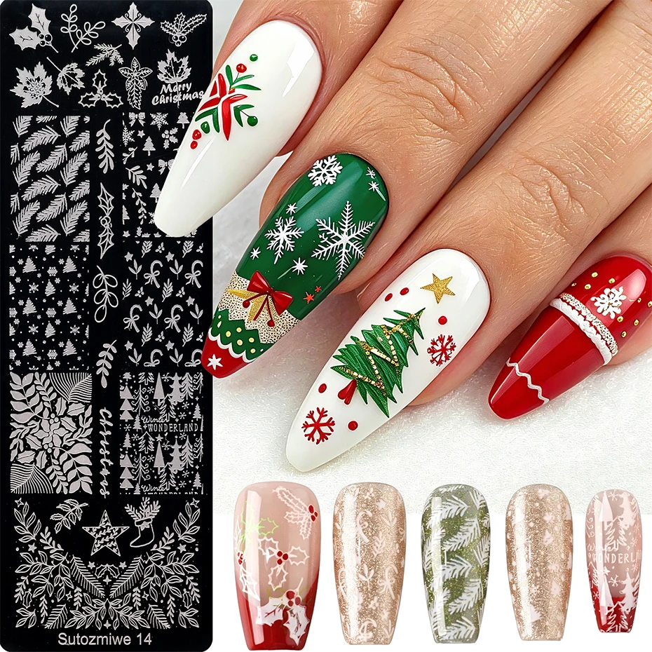 Snowflake Pine Leaves Nail Stamping Plate Christmas Tree Star Nail Art Printing Template Winter Pattern Nail Stamp Stencil Tool