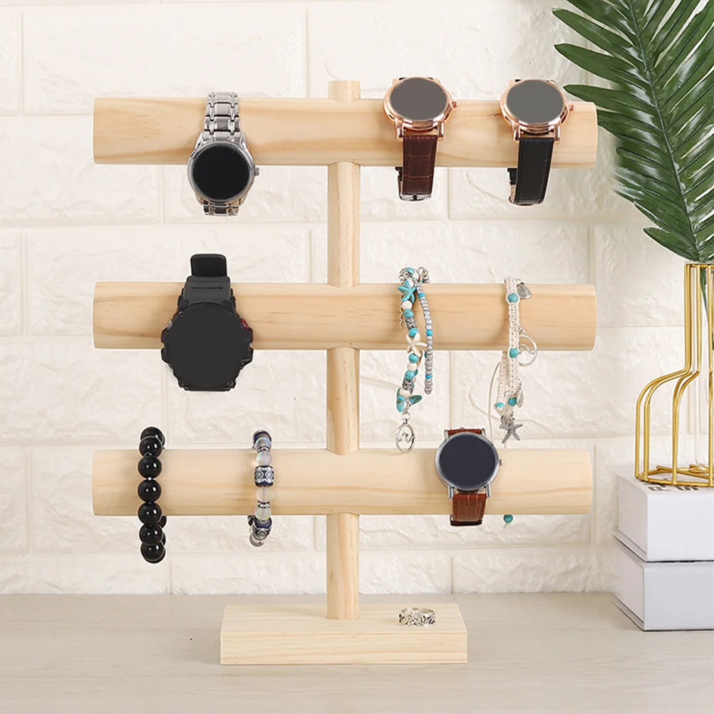 

Wood Bracelet Display Rack Solid Wood Jewelry Holder Three Tier Charm Organizer Desktop Stand Earrings Bracelet Storage Shelf