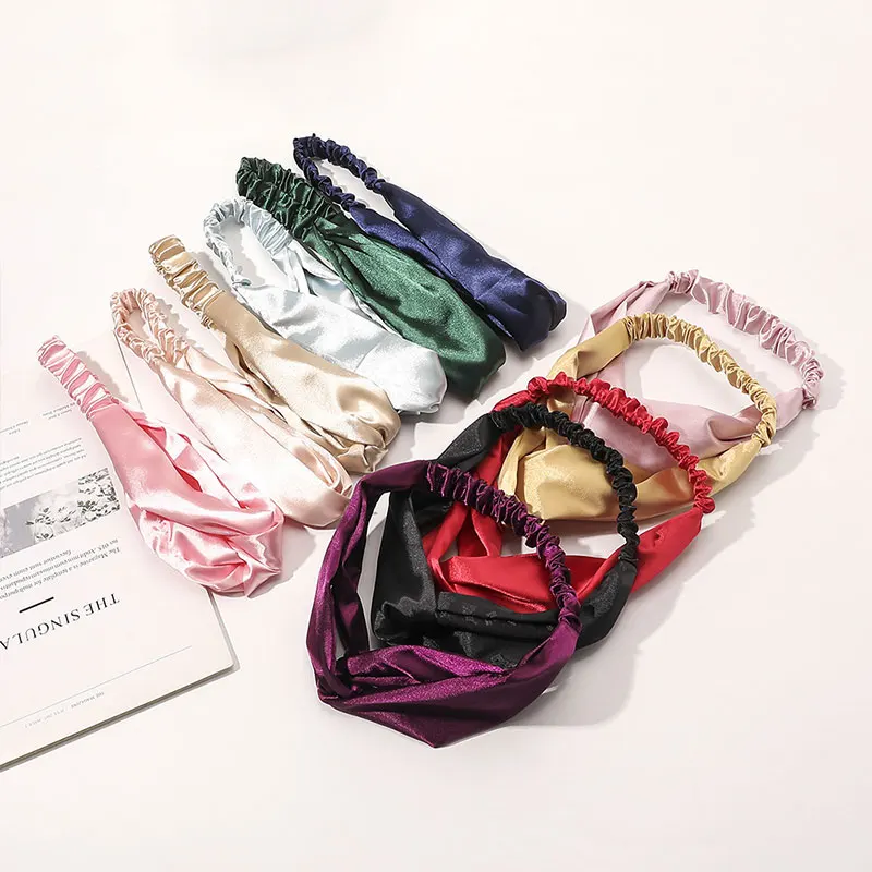 Fashion Women Satin Cross Hair Bands New Women Headbands Solid Color Elastic Hair Band Girls Hair Accessories Bandana Hair Hoop