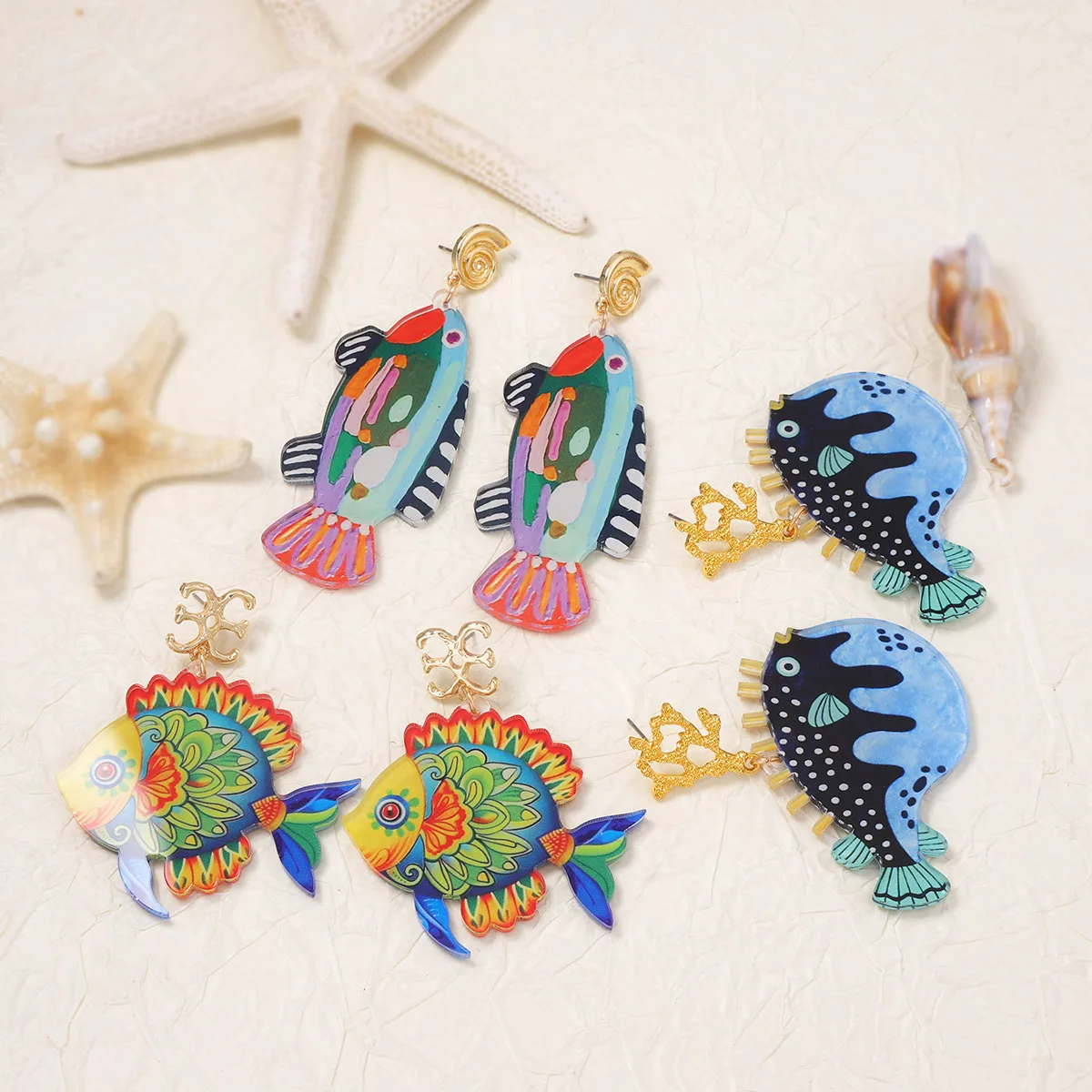 Colorful Acrylic Hand Painted Tropical Fish-shaped Dangle Earrings for Women Bohemian Summer Jewelry Holiday Party Gifts