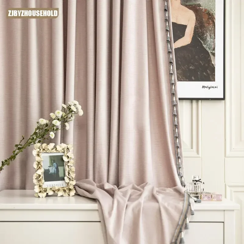 

Modern Curtains for Living Room Bedroom Dining Luxury Transverse Process Curtain Finished Custom Dirty Nude Pink Macrame Curtain