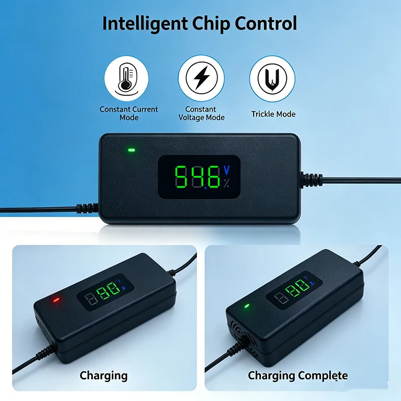 AC100-240V Digital-Display Lithium-Batterieladegerät 36V 42V / 48V 54.6V 2A Netzteiladapter DC-Stecker mit Lüfter EU US – Detail 3