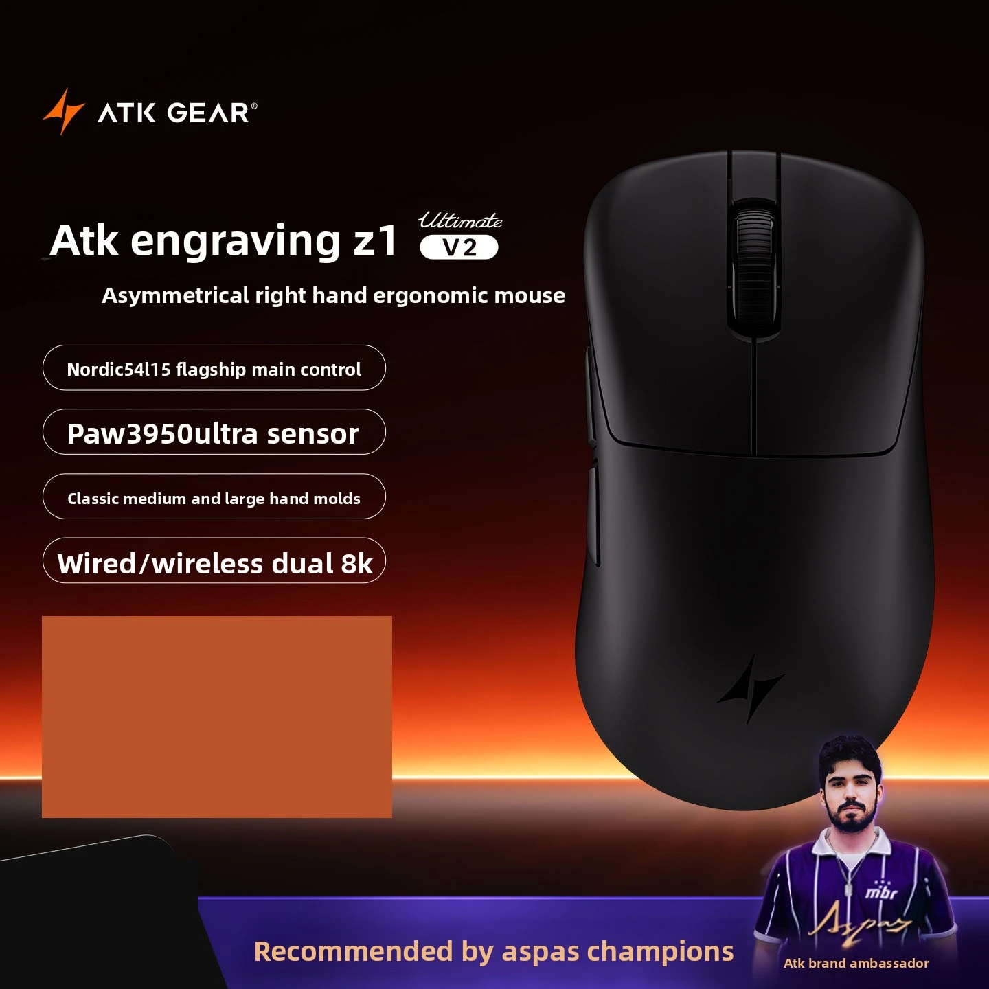 ATK Z1V2 Ultimate Wireless Gaming Mouse Dual 8K PAW3950Ultra