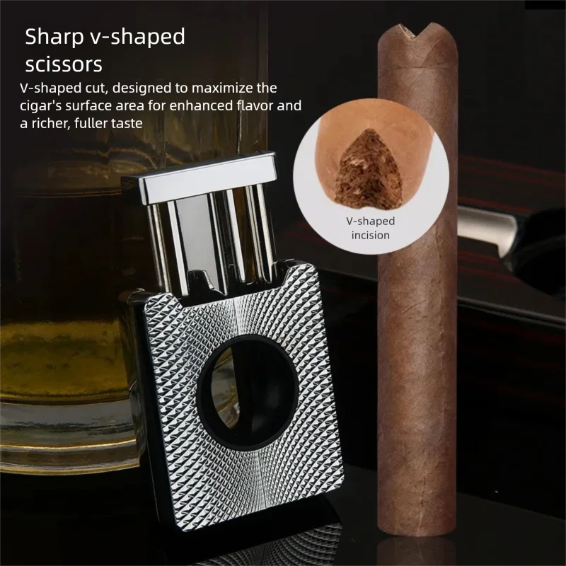 V-Cut Cigar Scissors | Spring-Loaded Metal Cigar Cutter | Portable & Sharp