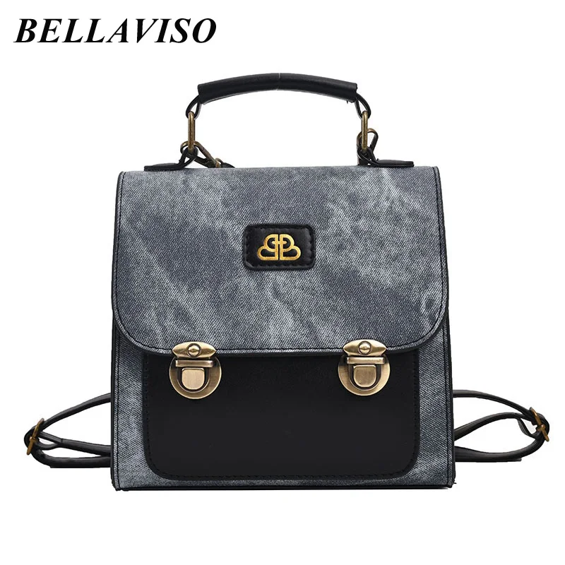 

BellaViso Retro Women's PU Leather Shoulder Bag Backpacks Female's Trendy Denim Outdoor Travel City School Bags BLBP-101