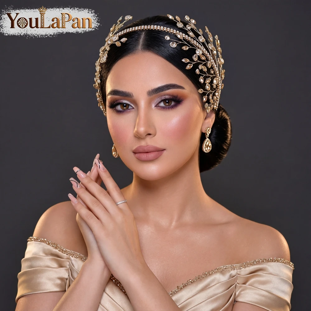 YouLaPan Trendy Bling Rhinestone Bride Headbands Champagne Head Hoop Hair Accessories For Wedding Bridesmaid Headwear HP534