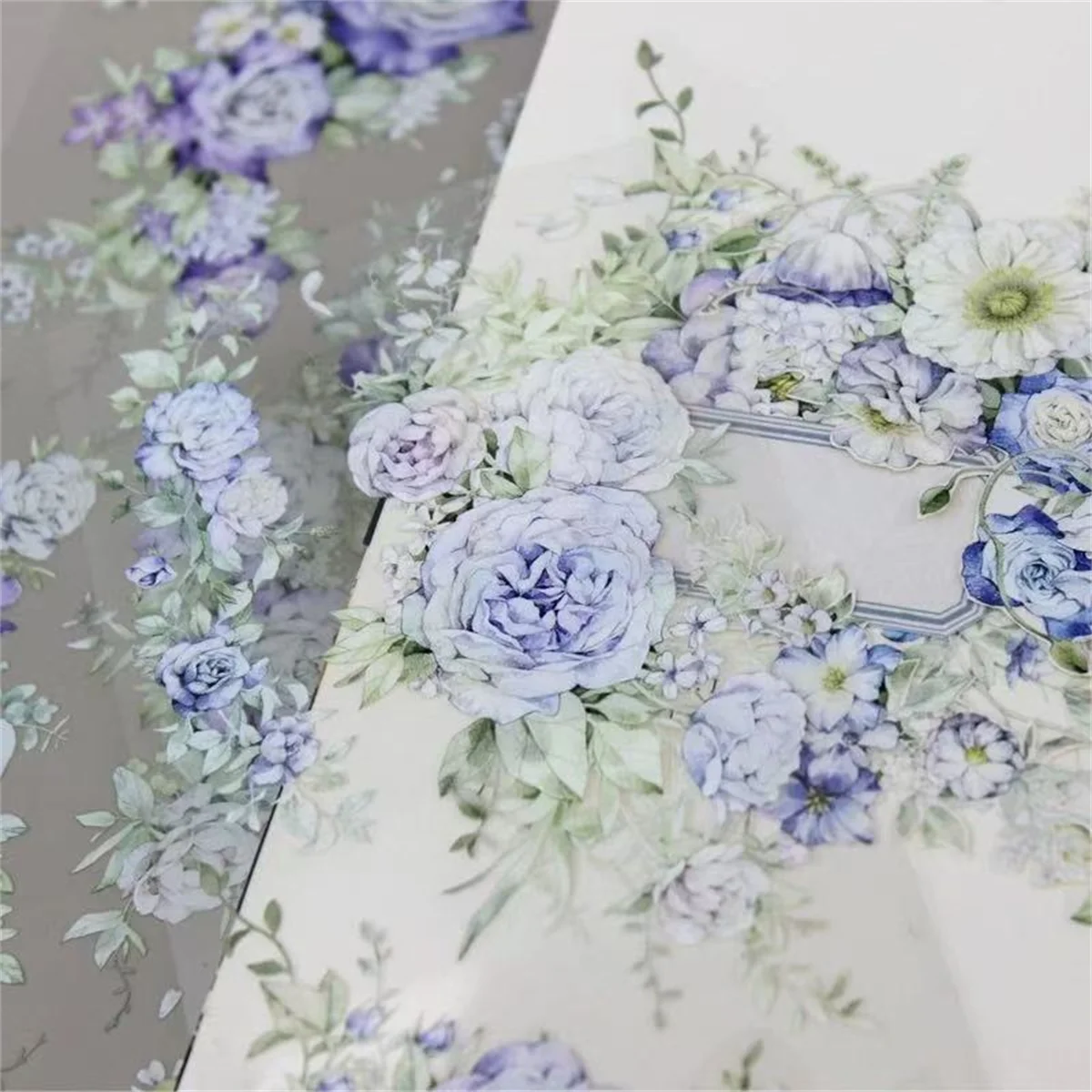 Vintage Cool Melody Blue Pink Rose Washi PET Tape for Planner Card Making DIY Scrapbooking Plan Decorative Sticker