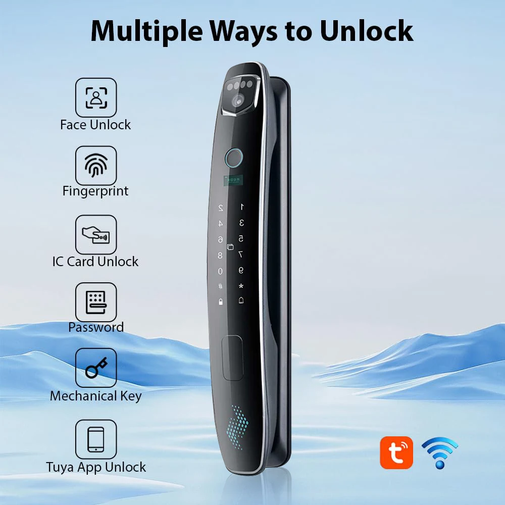 004 New Design 3D Face Recognition Smart Lock Digital Door Office Smart Drawer Lock with Wifi Keyless Waterproof Tuya for IP Net