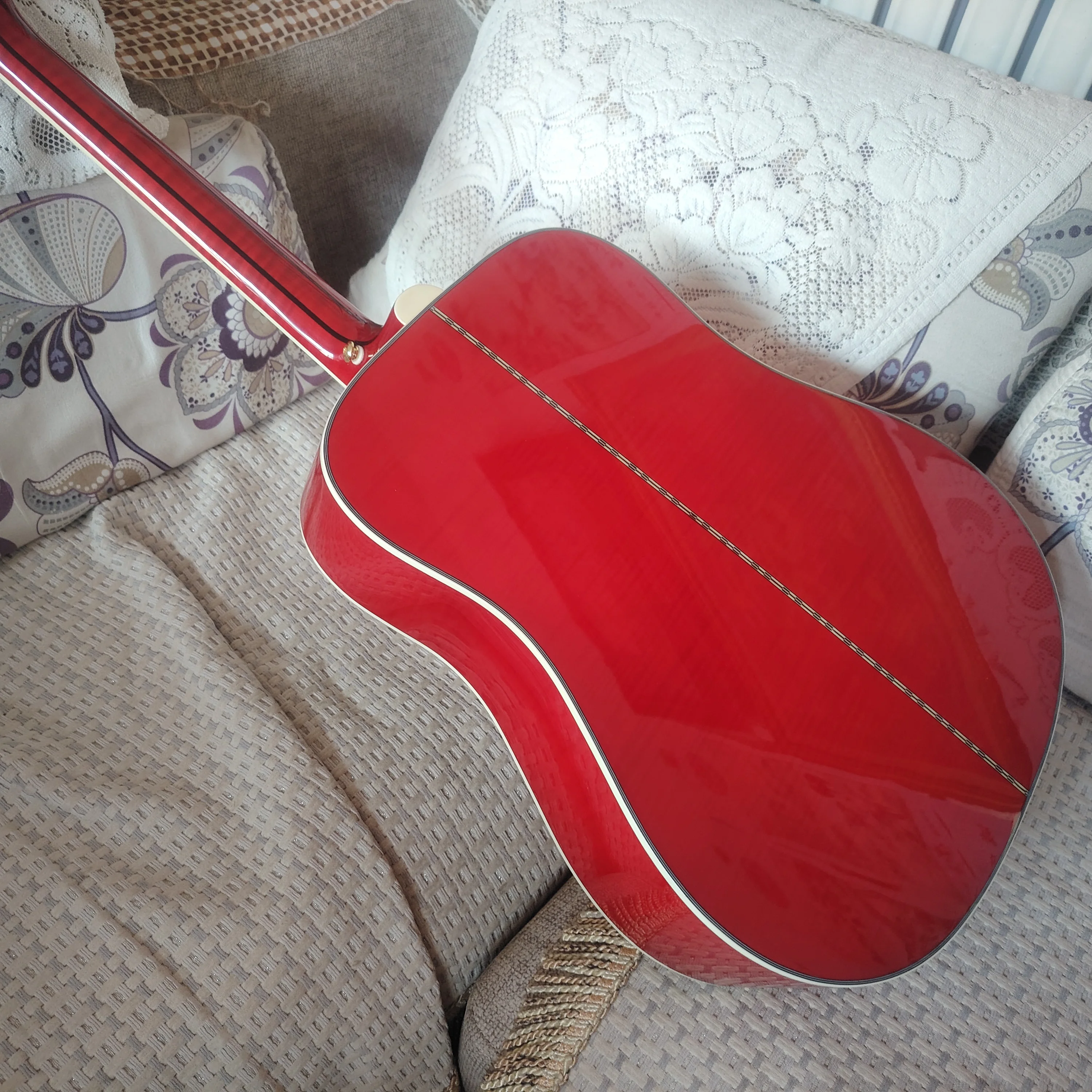 High Quality Pigeon Flock Inlaid Acoustic Folk Guitar In Stock, Flame Maple Top, Fast Delivery From Local Warehouse In The United States view 6