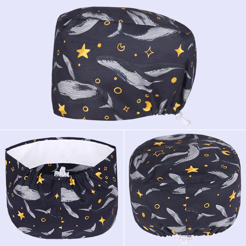 

New Product Cotton Whale Printed Medical Nursing Cap Ladies Dentist Scrub Caps Breathable Pet Clinic Laboratory Work Caps K979