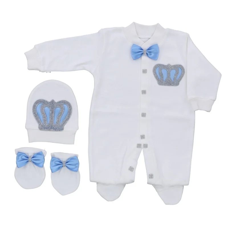 Dollbling Baby Girl Clothes 3Pcs Layette Set Newborn Infant Long Sleeve Romper Set Crown Jewelry Design Soft Cotton Breath