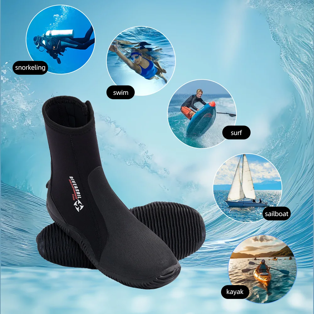 5MM Neoprene Dive Boots Anti-slip Surf Booties Scuba Diving Boots for Sailing Snorkeling Boating Swimming Diving Water Sports