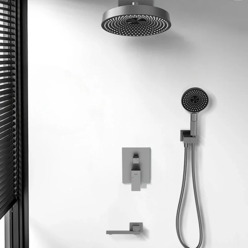 Wall-mounted concealed shower set hot and cold concealed wall-mounted gray shower nozzle shower