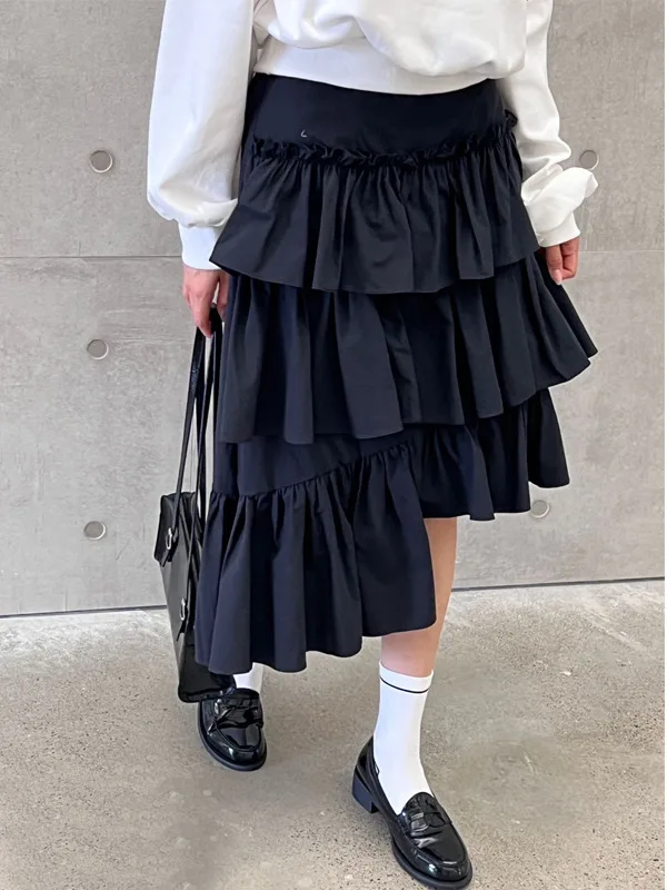 

Chic Early Spring Sweet Tasteful High Waist White Layered Asymmetrical Cake f Skirt Long Skirt Women's Faion Spring 2025