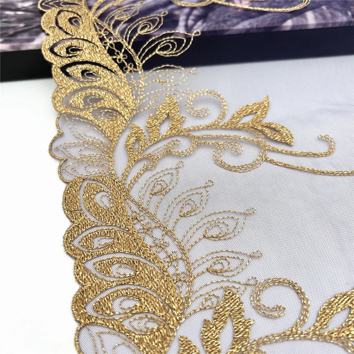 3y/lot 20cm Purple Golden Shimmer Embroidery Lace Trim Clothing Accessories Dress Sewing Applique Costume Lace Fabric Wedding