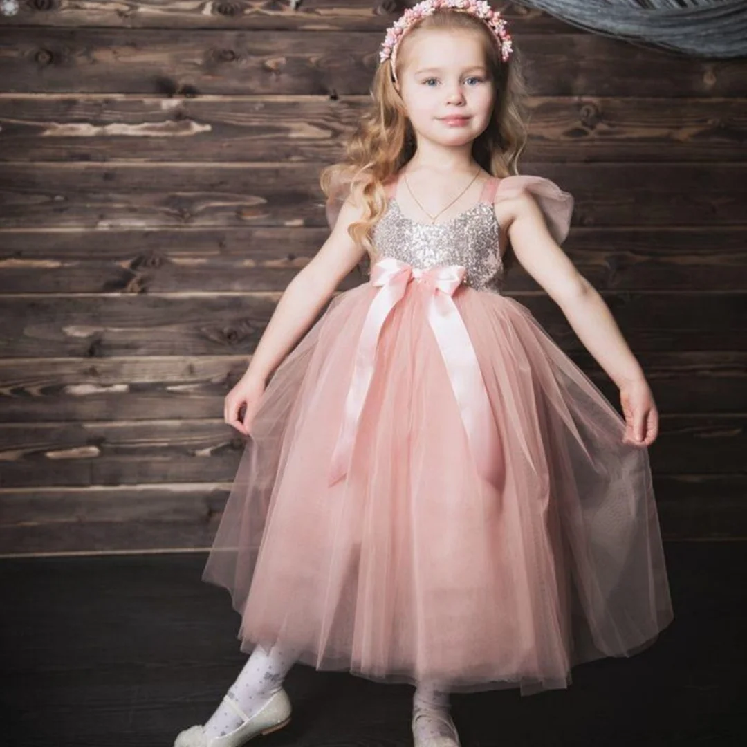 

Luxury Satin Flower Girl Dresses for Wedding Long Sleeve Bow Puffy Princess Dress Birthday Party Holy Communion Gown with Train