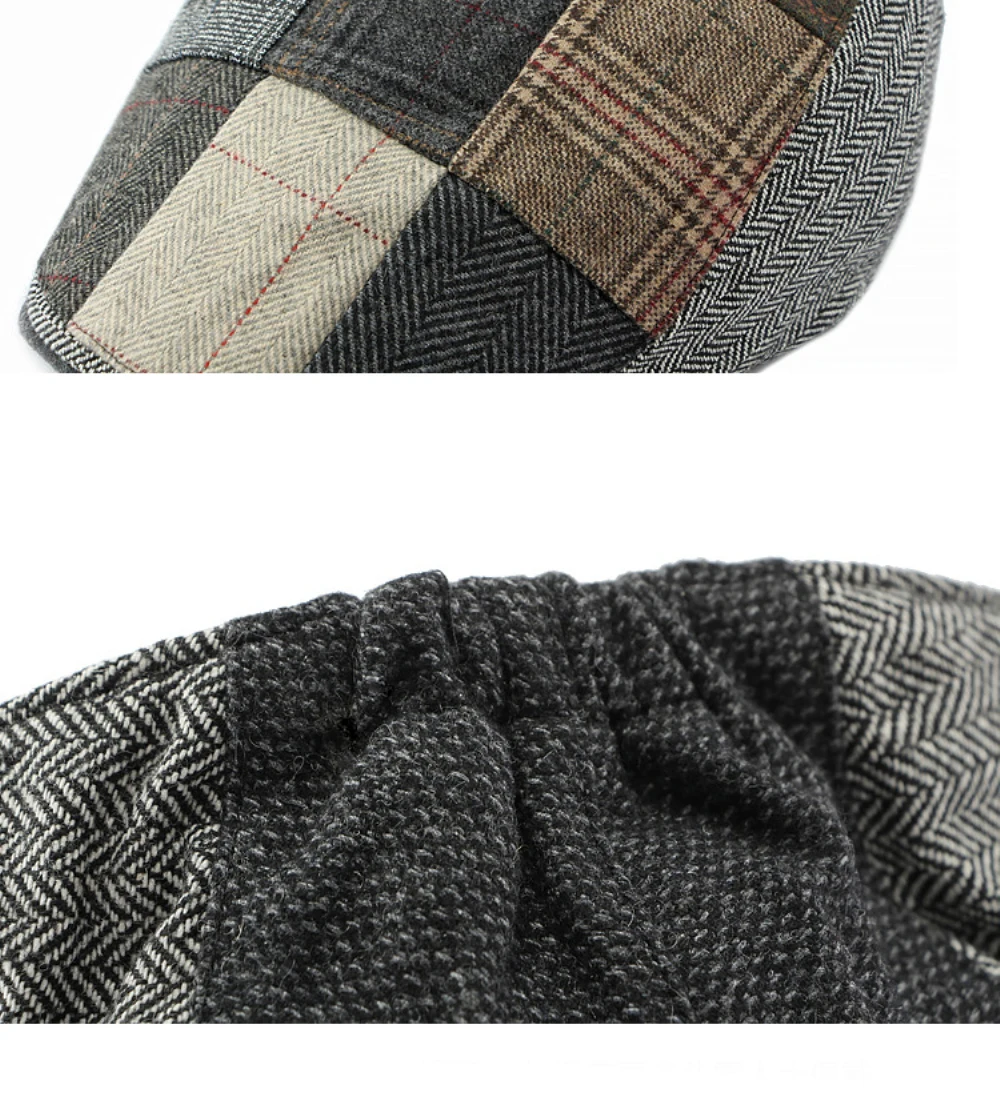 HT4295 Baskenmützen Frühling Herbst Winter Woll-Baskenmütze Patchwork Kariert Künstler-Malermütze Herren Damen Ivy Flachmützen Unisex Baskenmütze – Detail 13