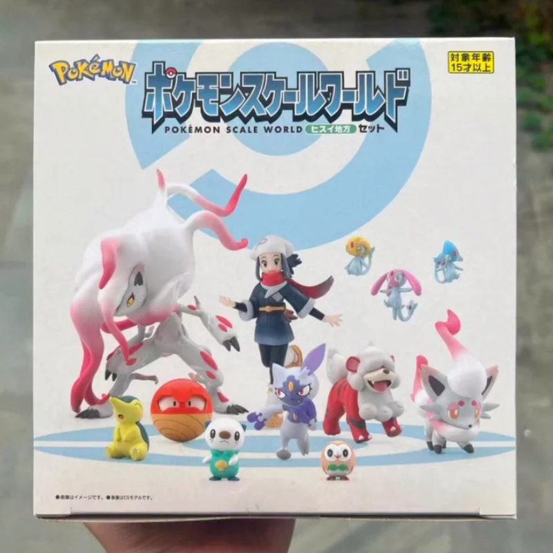 Oryginalna figurka Bandai Pokemon Scale World Sw Hisui Typhlosion Oshawott Mesprit Zoroark, model z PVC, zabawka, dostępna od ręki.