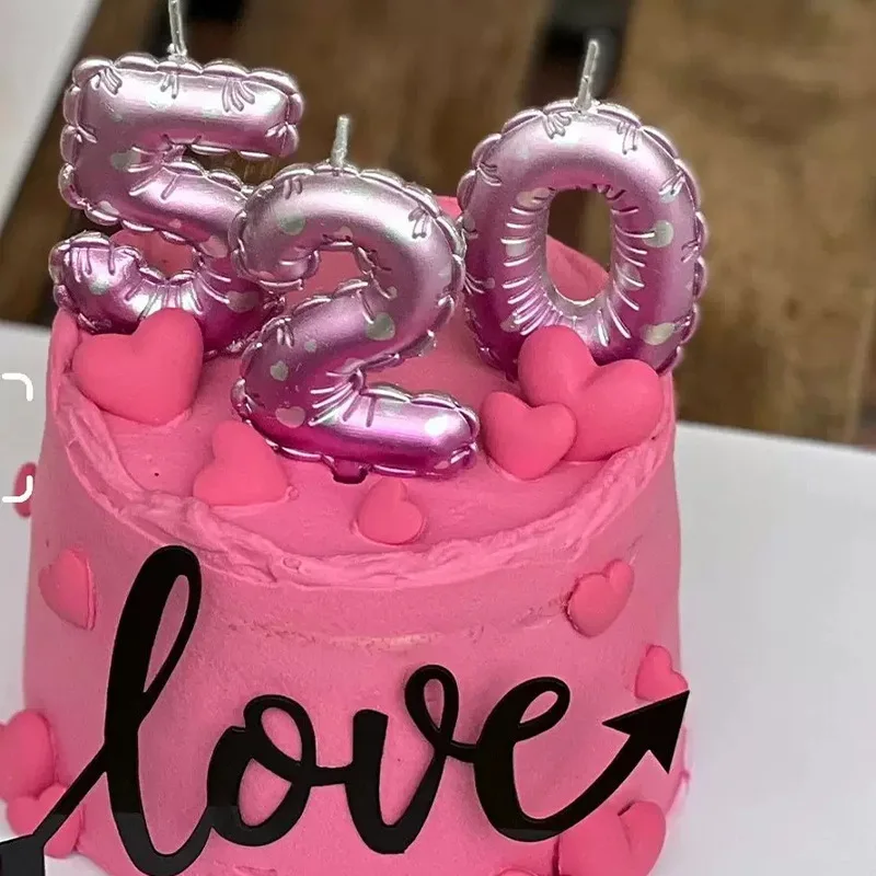 Velas digitales para pastel de cumpleaños, accesorios de decoración de fiesta de boda, globo de amor rosa, número de cubierta superior de pastel de cumpleaños, 0-9