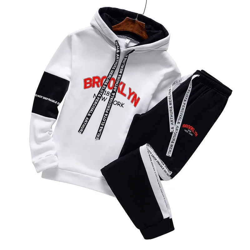 Printing Mens Tracksuit Fashion Hooded Sweatshirt Black White Versatile Suit or Tops or Pants Simplicity Casual Sportswear S-3XL