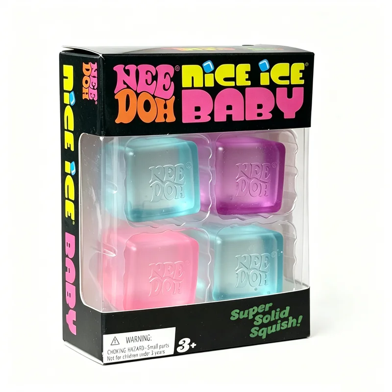 Needoh Nice Ice Baby 4 Pack Cube Maltose TPR Fidget Toy Safe Glitter Translucent Knead Stretch Emotional Release for Adults Gift