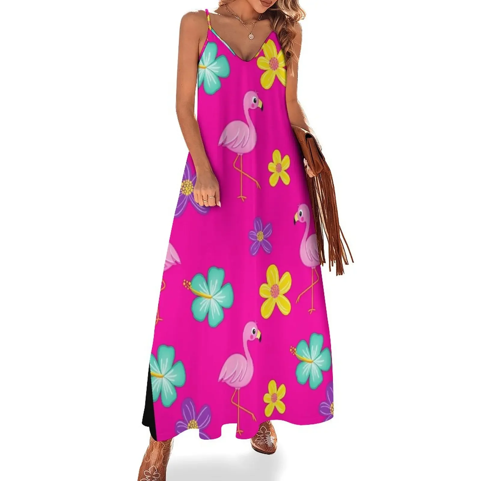 

Flamingos and Flowers Pink Sleeveless Dress Summer skirt women clothes dresses with long sleeves Elegant gowns